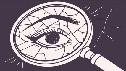 Eye exam with magnifying glass vector art for vision care and optometry services illustration design concept