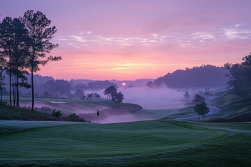 Sunrise at green golf course