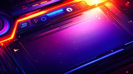 Futuristic technological panel design with vibrant neon lighting.