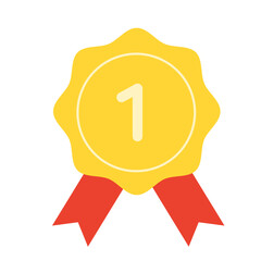  A yellow badge with the number 1, a red ribbon, and a star, designed for recognition and achievement, perfect for educational content.