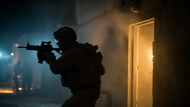 Dynamic Scene of Special Forces in Action, Military Operation in Urban Warfare Scenario