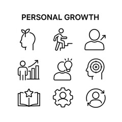 Fototapeta premium Growth and self development vector symbols. Outline symbols. Line design