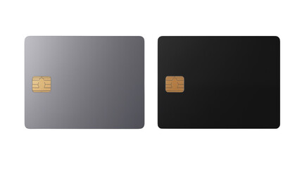 Two sleek payment cards in black and gray, with EMV chip, ideal for financial illustrations isolated on transparent background