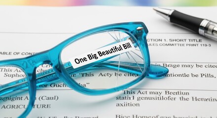 Photo of a broken pair of glasses rests on a bill labeled one big beautiful bill, symbolizing the high cost and potential burden of new legislation