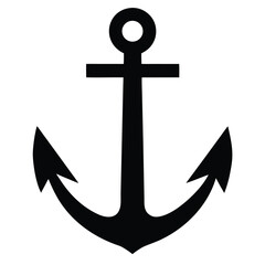 Bold Black Anchor Illustration on White Backdrop for Nautical Designs and Art