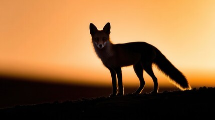 Silhouette of a fox at sunrise.