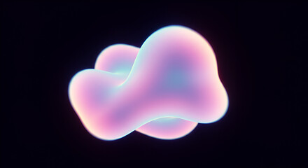 Abstract iridescent blob floating on a black background with soft ethereal glow