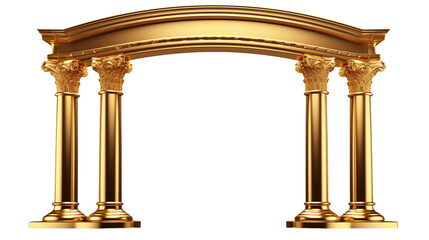 An elegant golden archway with detailed columns against a transparent background.