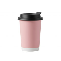 Pink Disposable Coffee Cup with Black Lid on Clean Surface