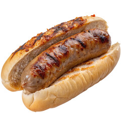 Grilled sausage in a toasted bun hot dog perfect for summer bbq and outdoor picnics and parties