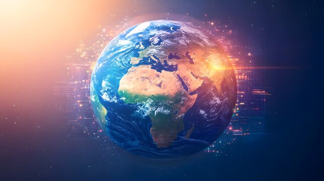 Global earth digitally enhanced with glowing lines.