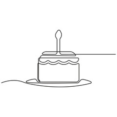 Minimalist One-Line Drawing of a Birthday Cake with Candle Vector Outline Illustration for Celebrations, Parties, and Festive Design Projects.