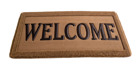 Elegant welcome mat with embossed lettering for inviting entrance home decor and hospitality charm