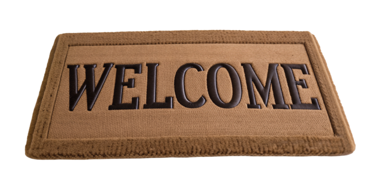 Elegant welcome mat with embossed lettering for inviting entrance home decor and hospitality charm