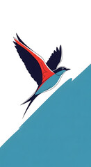 Obraz premium Colorful stylized illustration of a bird in flight against a teal background.