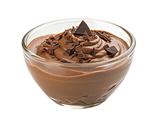 Delicious creamy chocolate mousse with rich flavor and shaved chocolate in a glass bowl dessert