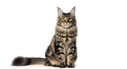 Fototapeta premium Majestic Maine Coon: A stunning studio shot of a regal Maine Coon cat, showcasing its distinctive features, attentive gaze, and luxurious fur.