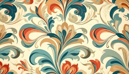 Swirly floral retro wallpaper with flowing vintage patterns and soft muted tones - evoking nostalgia, charm, and timeless elegance perfect for classic interior decor and artistic background