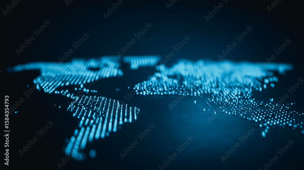 Poster global connectivity: a mesmerizing display of interconnectedness, as a digital world map illuminates