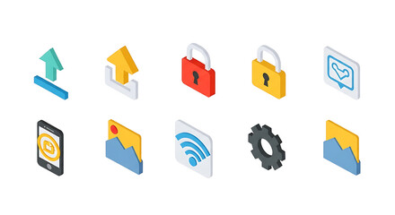 Fototapeta premium Digital Security and Data Protection Icons in Isometric Style