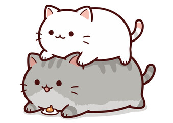 Adorable Cartoon Cats: Stacked Smiling and Playful Cute Illustration.