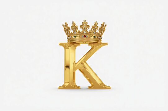 Golden 'K' crowned, white background, royal design, logo concept
