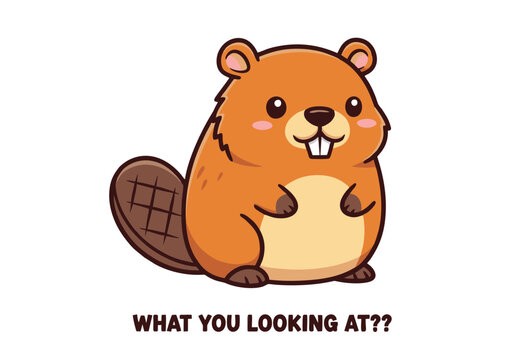 Cartoon Beaver Character with Big Teeth and Brown Tail Illustration.