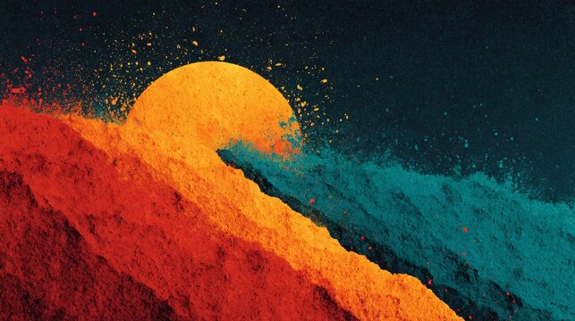 Vibrant Sunset Wave, Abstract Landscape Art, Digital Creation, Bold Colors, Dynamic Composition