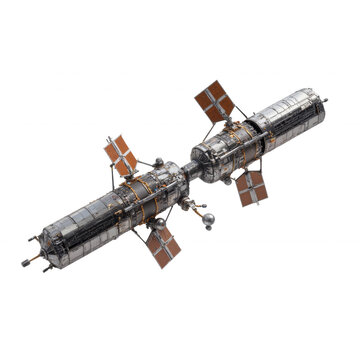 Salyut 7 Space Station Model Displayed with Cylindrical Modules and Extended Solar Panels