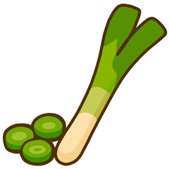 Korean Green Onion Illustration – Scallion with Slices