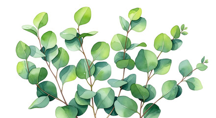 Obraz premium Green Eucalyptus Branches with Round Leaves on Transparent Background