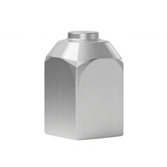 Silver Metallic Rectangular Container with Circular Lid Sitting for Modern Storage