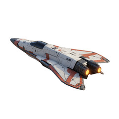 Sleek White and Burnt Orange Spaceship Flying with Glowing Engines
