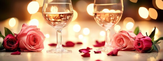 Romantic wine and roses, a perfect evening.