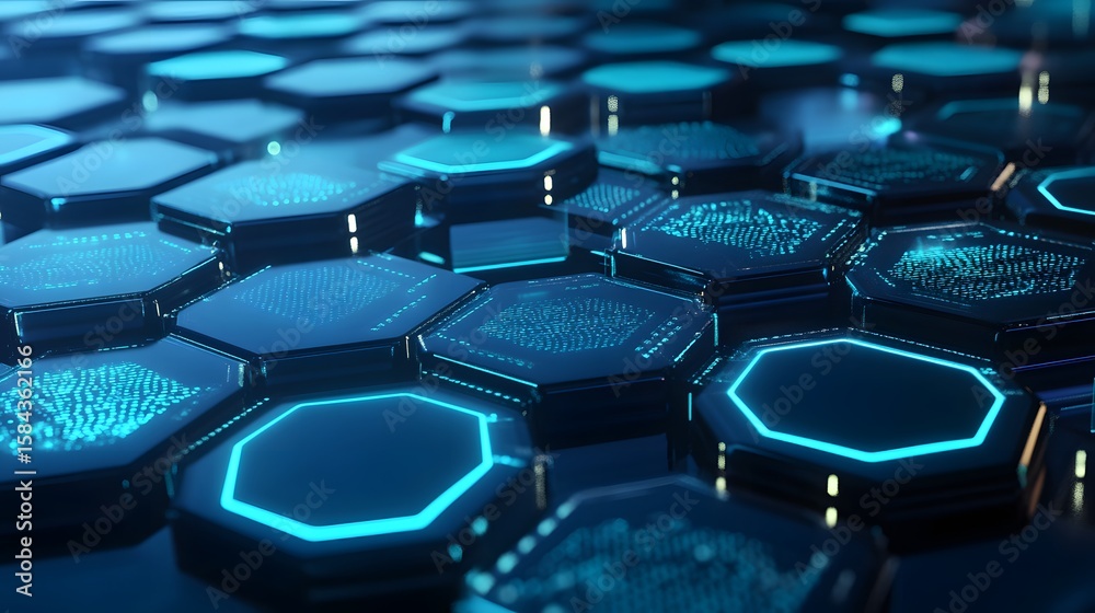 Fototapete hexagonal digital grid pattern with glowing outlines.