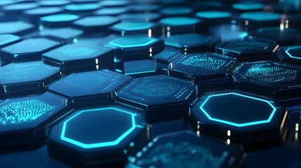 Hexagonal digital grid pattern with glowing outlines.