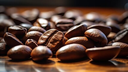 Rich, roasted coffee beans close-up.