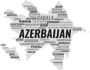 Azerbaijan Vector Map with City Names – Editable Typography Design
