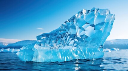 Blue iceberg floating in the ocean, stunning glacial landscape.