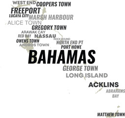 Bahamas Map with City Names – Typography Vector Design