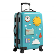 Teal Hard Shell Suitcase with Travel and Weather Appliques on Wheels
