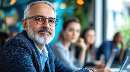 A manager presenting a business proposal to a team in a conference room with laptops.