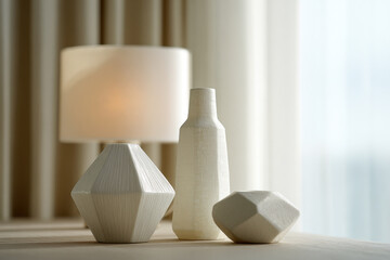 photorealistic ultraminimalist scene featuring contemporary household items in sleek modern environment