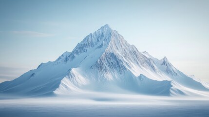 Snowy mountain peak, serene landscape, vast winter wonderland, serene snowy scene, for use in wallpaper, screensaver, or desktop background