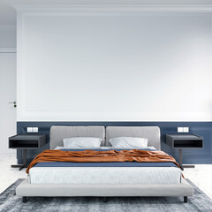 Modern home apartment and living and minimal bedroom with white and blue texture wall pattern...