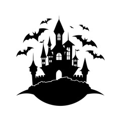 Haunted house with flying bats vector illustration.
