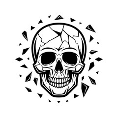 Human skull top-view illustration with cracking effect, horror graphic vector 