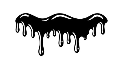 Smooth dripping slime effect in bold black silhouette, horror liquid flow vector illustration 