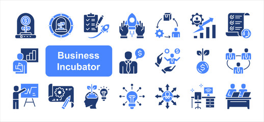 Business incubator editable stroke icon set, with Startup, Funding, Business development, Product development, Business plan, Innovation.