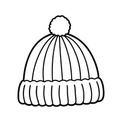 Winter hat outline. Knitted beanie drawing.
